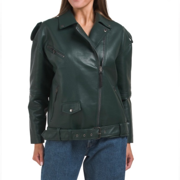 Hudson Jeans Jackets & Blazers - HUDSON Green Oversized Faux Leather Moto Jacket